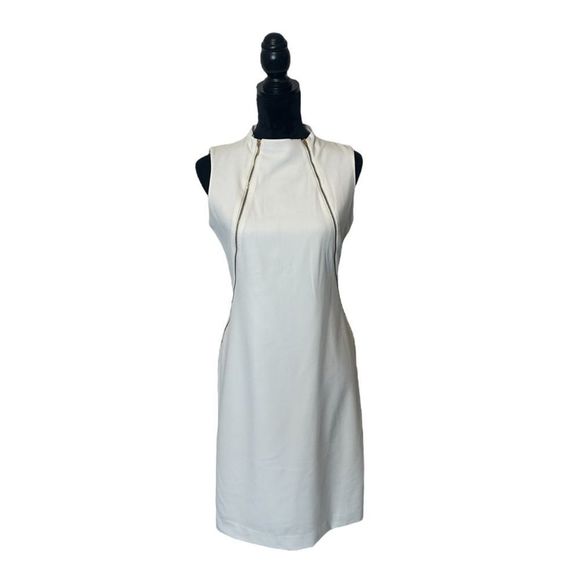Calvin Klein Cream Zipper Detail Sleeveless Sheath Dress Size 6 - Picture 3 of 16